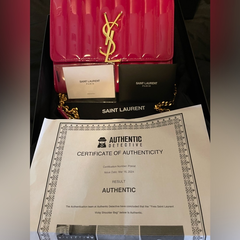 Yves Saint Laurent Crossbody bag pink patent leather with box COA dustbag